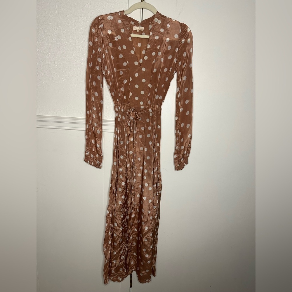 By TiMo POLKA-DOT CHIFFON MIDI DRESS CAMEL size XS - Picture 2 of 4